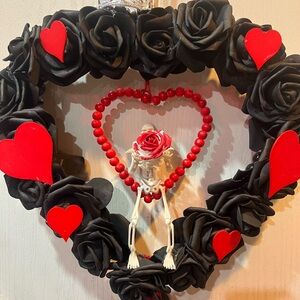 Black and Red Heart Wreath with Roses